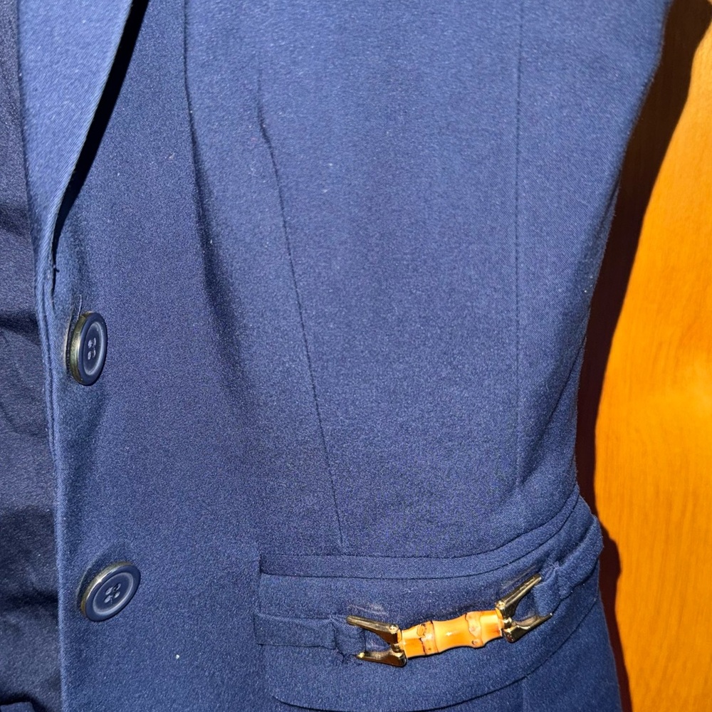 New York & Company Navy Short Sleeve Blazer with Gold Trim - Picture 2 of 7